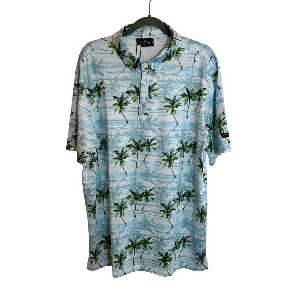 Yatta Golf Makani Olu Olu Palm Tree Polo Shirt Size XL Blue Green UPF 40 NEW‎